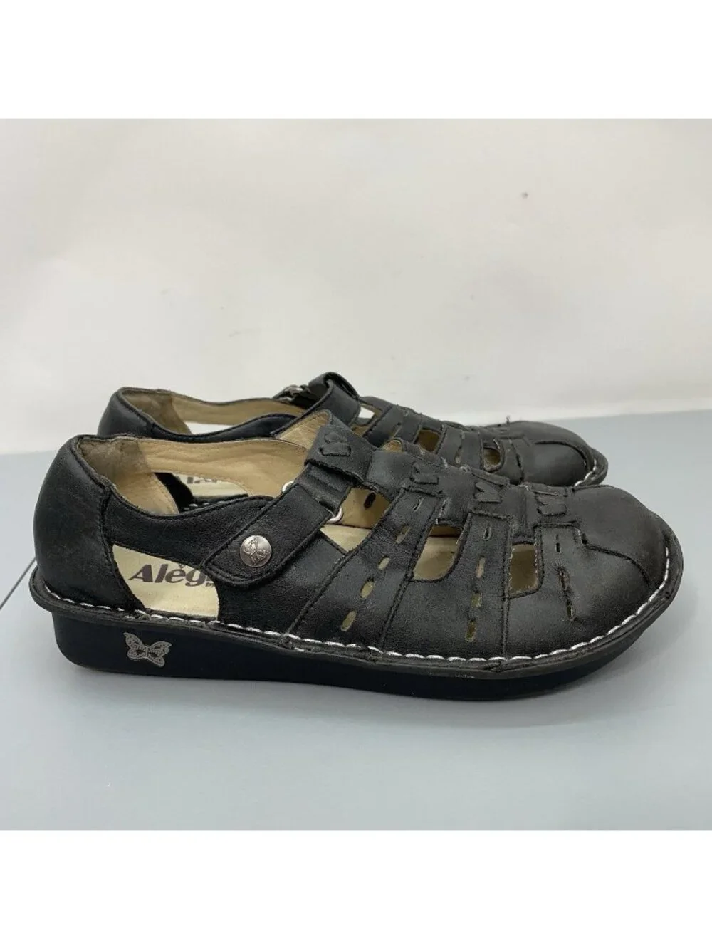 Alegria Pesca Fisherman Sandals Comfort Leather Black Womens 38 US 8.5 - Picture 1 of 12